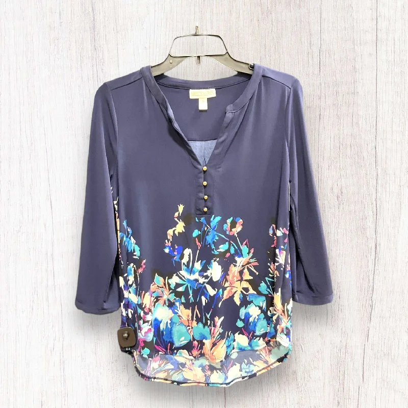 Take Advantage Navy Top 3/4 Sleeve Basic Dana Buchman, Size S