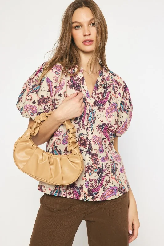 Lowest Price Paisley Perfection Taupe Multicolor Top