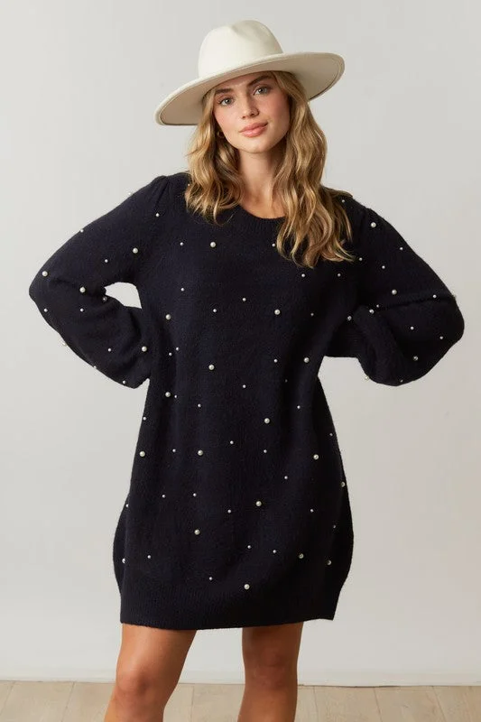 Price Reduction Pearl-fection Black Sweater Dress