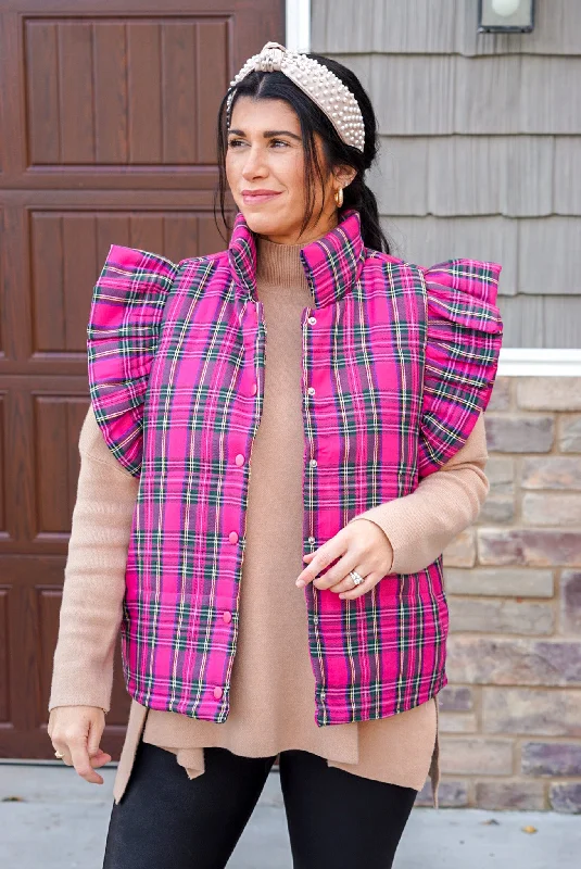 Can't Miss Winter Perfection Pink Plaid Vest