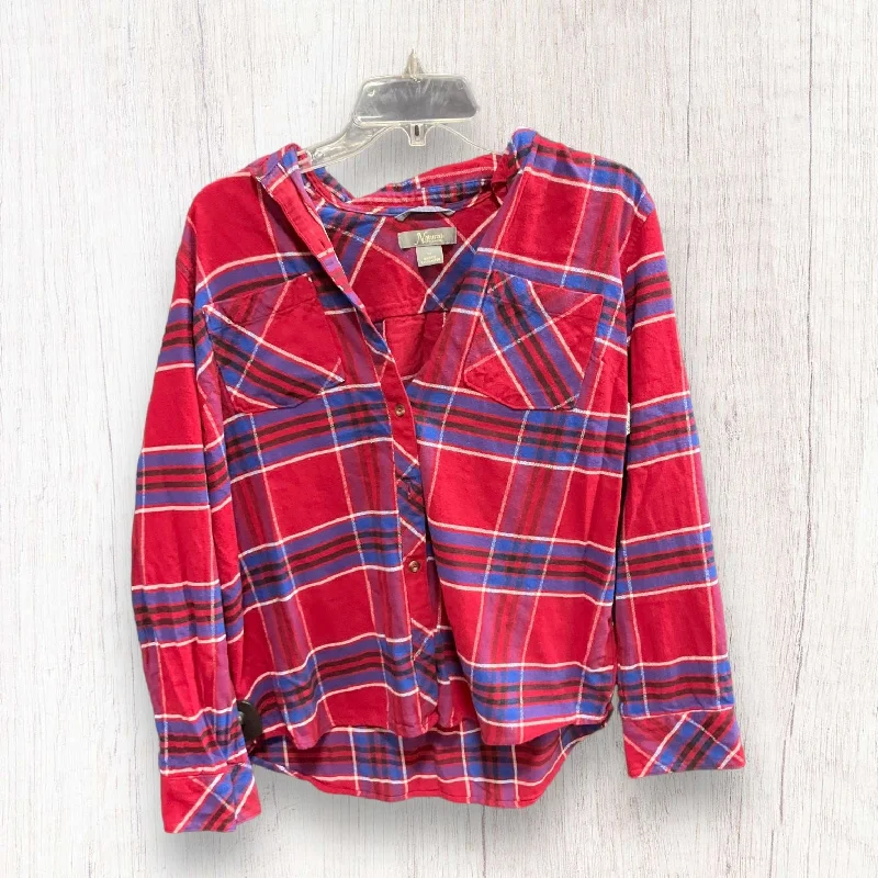 Hurry In Plaid Pattern Blouse Long Sleeve Natural Reflections, Size M
