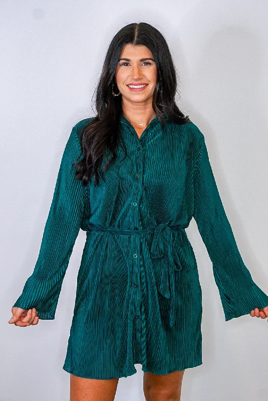 Price Drop Pleated Cutie Hunter Green Dress