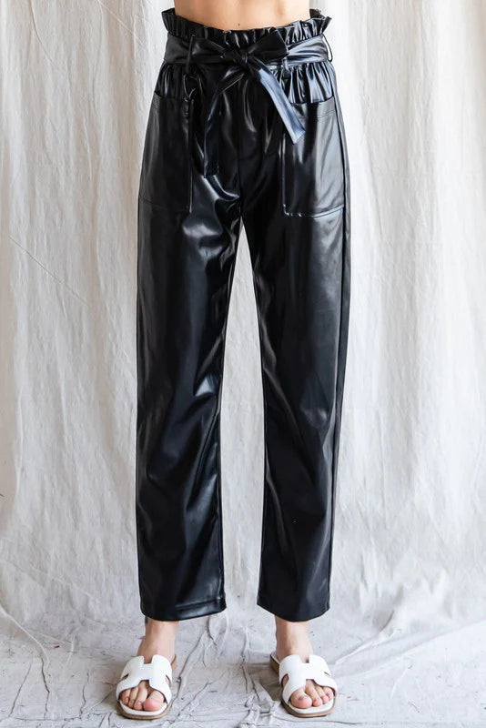 Massive Deals Pleather Favorite Black Paperbag Pants