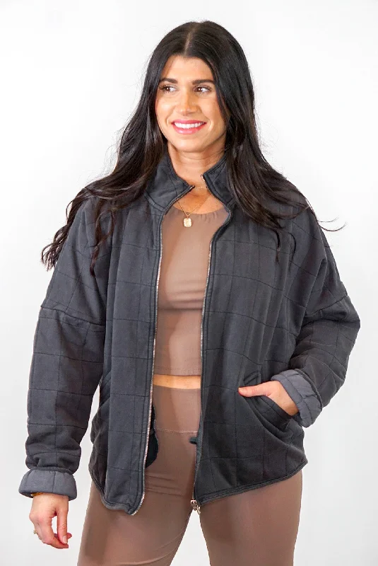 Can't Be Beat Quilted Comfort Soft Charcoal Jacket
