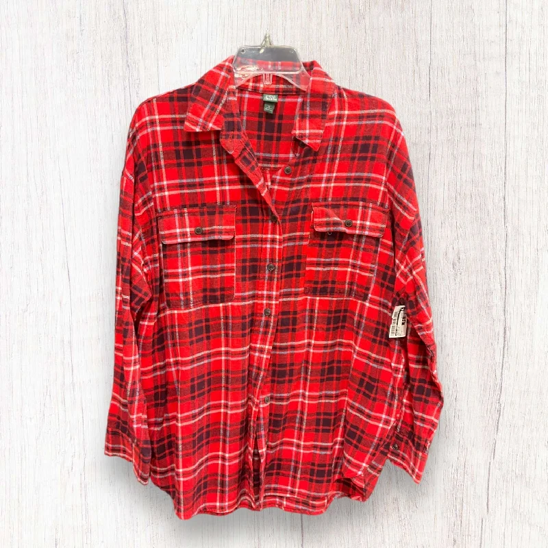 Instant Discount Red White Blouse Long Sleeve Wild Fable, Size M