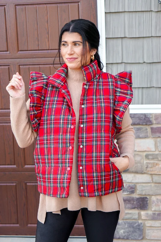 Amazing Deals Winter Perfection Red Plaid Vest