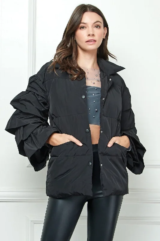 Limited Edition Ruffle Black Puffer Jacket