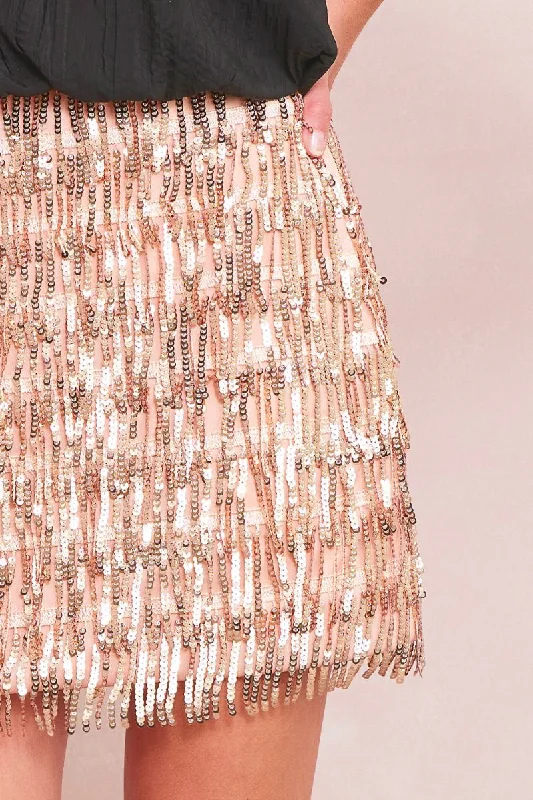 Don't Wait Sequin Fringe Rose Gold Skirt
