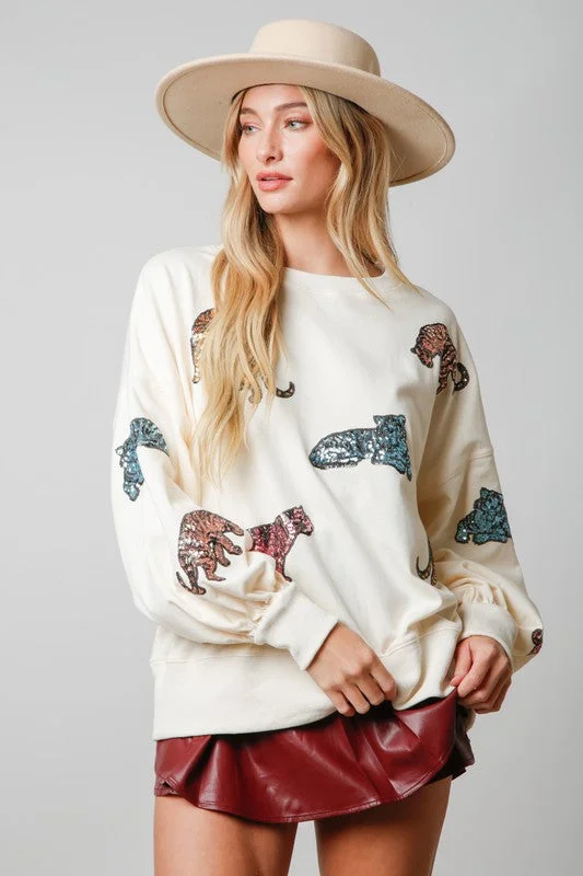 Lowest Price Sequin Tiger Print Cream Sweatshirt