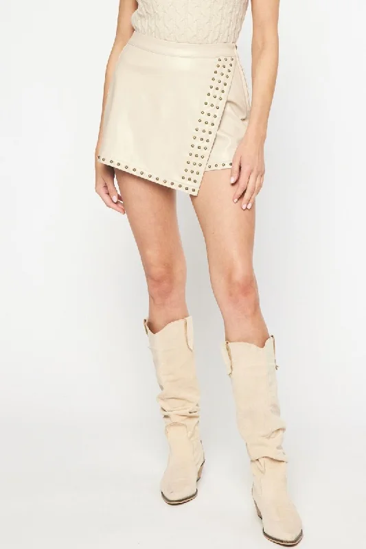Closeout Studded Faux Leather Ecru Skort