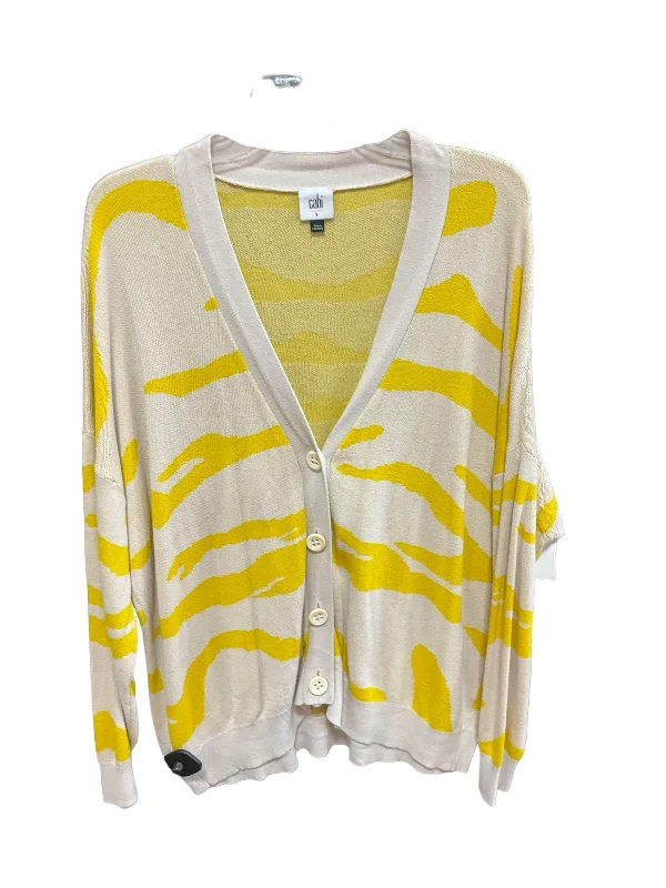 Midnight Madness Sweater Cardigan By Cabi In Tan & Yellow, Size: S