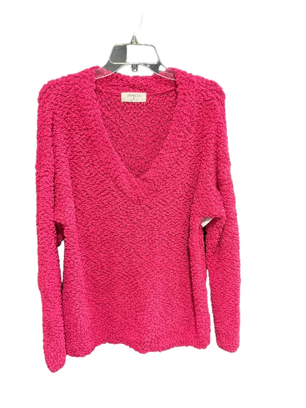 Take Advantage Sweater Cardigan By Zenana Outfitters In Pink, Size: Xl