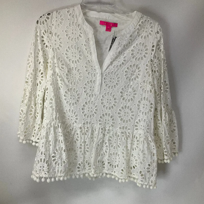 Online Only Top Long Sleeve By Lilly Pulitzer In White, Size: S