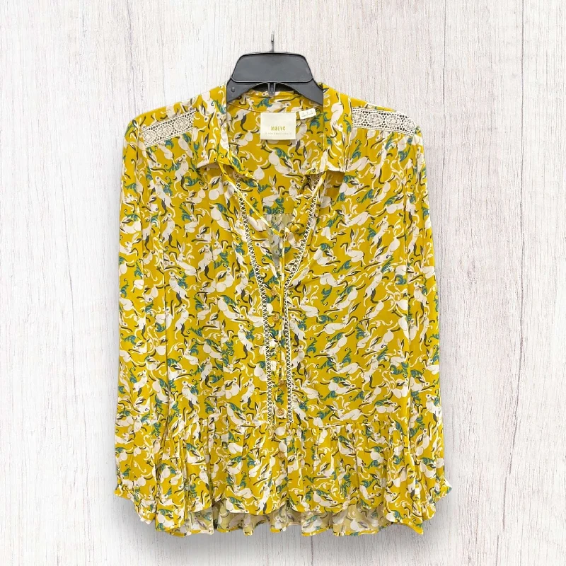 Don't Miss Top Long Sleeve By Maeve In Green & Yellow, Size: Xs