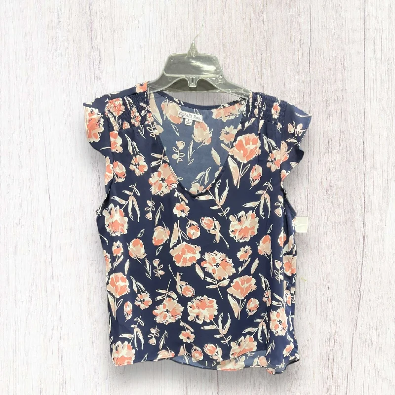 YEAR-End Clearance Top Short Sleeve Basic By Ophelia Roe In Blue & Pink, Size: L
