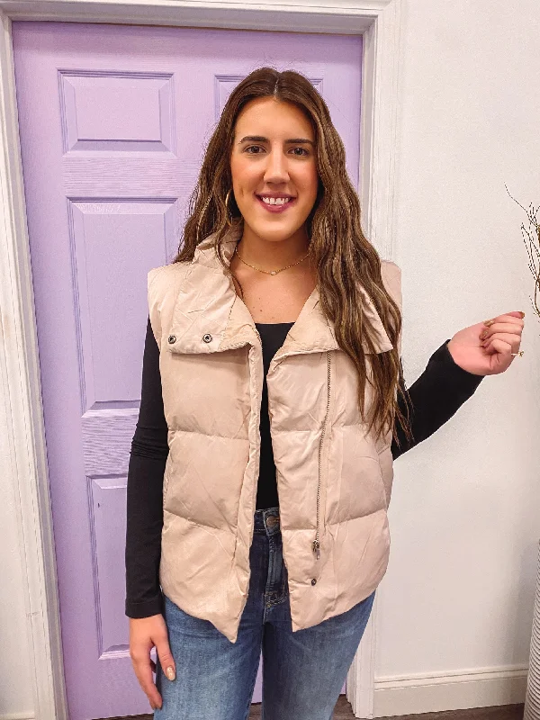 Act Fast True Statement Beige Puffer Vest