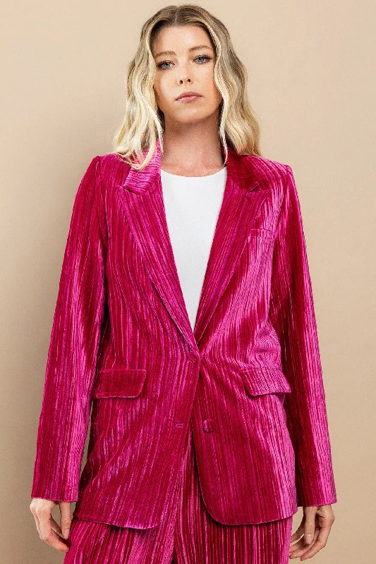Closeout Sale Velvet Dreams Fuchsia Pleated Blazer
