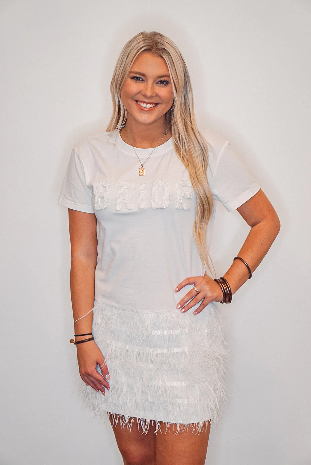 Weekend Deal White Bride Dress With Feathers
